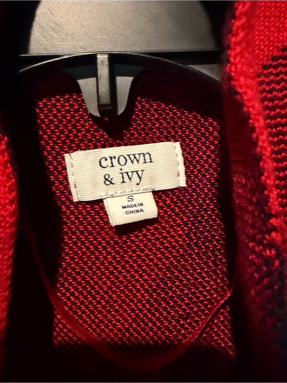 crown & ivy Red and Black Crewneck Knit Sweater